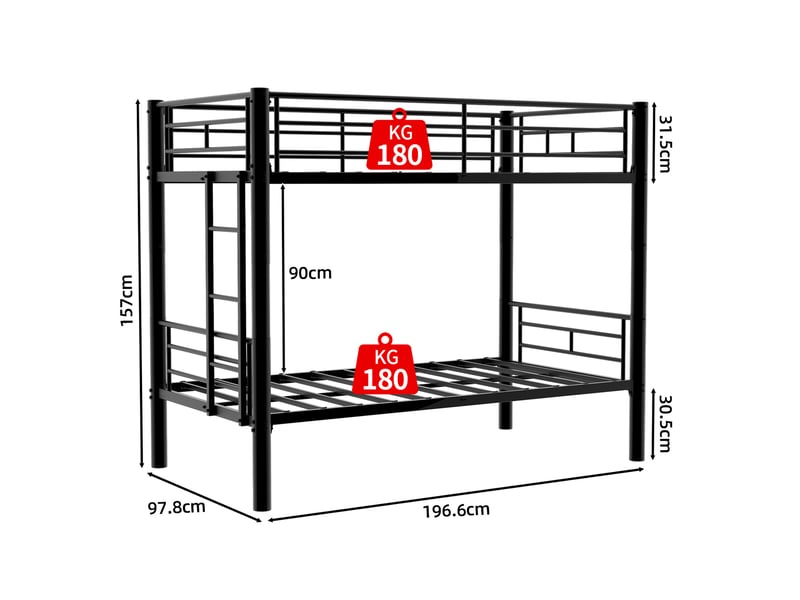  Lit superposé métal noir avec couchage inférieur 90x190 cm convertible en 2 lits  - Conforama C