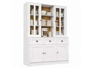Buffet haut 140x40x175 cm, armoire de cuisine, style moderne, gain de place, portes acryliques, structure mdf, blanc