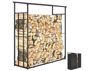 Abri-bûches extérieur avec protection imperméable, 1,7 m³, 185 x 62 x 184 cm, noir