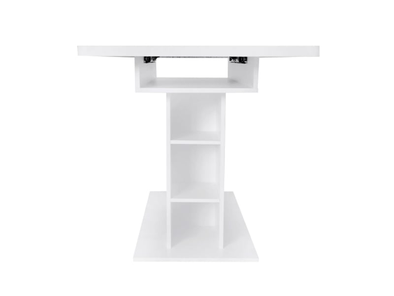  Ensemble salle à manger extensible - table rectangulaire avec rangement - 4 chaises sherpa blanches, pieds métalliques  - Conforama A