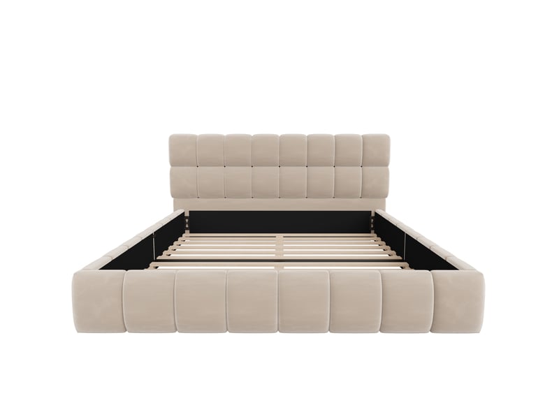  Lit double,140x190 cm,avec tête de lit rembourrée,velours,beige  - Conforama D
