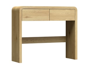 Table console avec 2 tiroirs, console meuble, 100 x 30 x 85 cm, coins arrondis et plateau épais, bois naturel