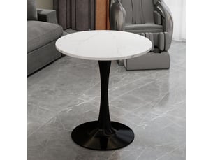 Table ronde 70x70x72 cm en marbre artificiel noir et blanc