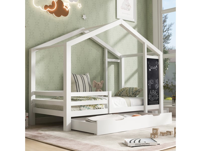  Lit en bois massif blanc 90x200 cm  - Conforama D