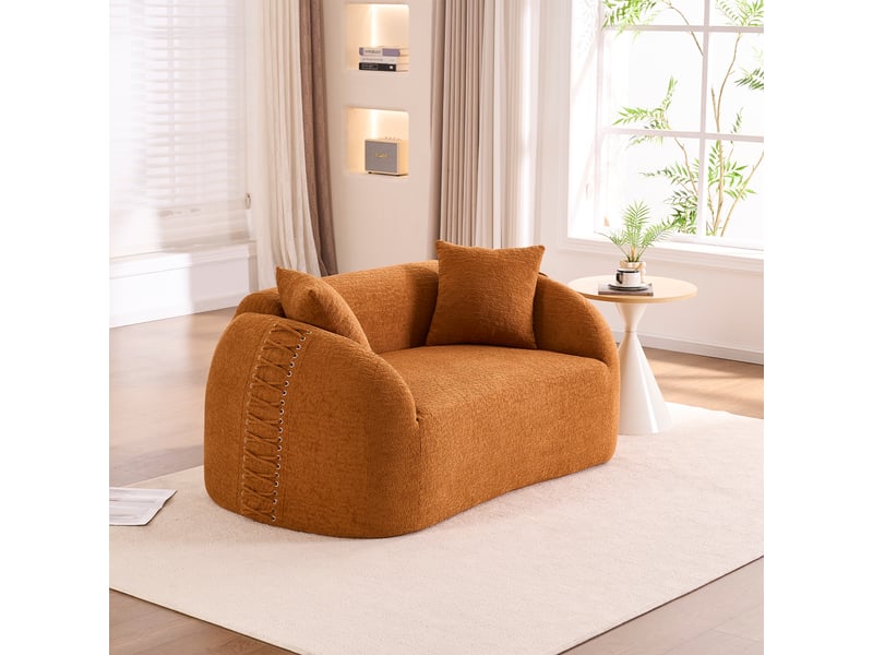 Canapé droit 2 places modulable, comprimé sous vide, forme courbe, décor lacets aux accoudoirs, compact, petits espaces, orange - Conforama E