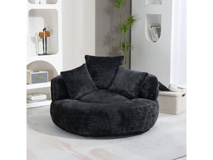 Fauteuil poire lounge chenille noir avec coussins confort intérieur extérieur