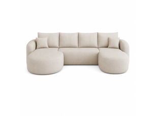 Canapé d’angle en u modulaire 5 places en tissu chenille blanc, sans montage