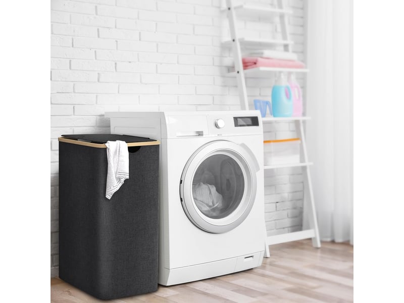  Panier à linge avec couvercle 100l – 40.5x33x75cm, noir  - Conforama E