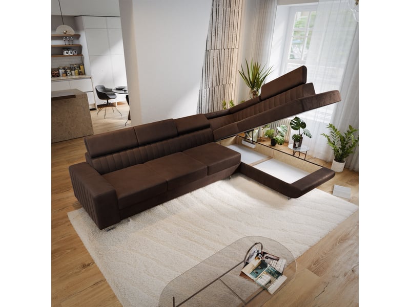 Canapé d'angle hestion, velours marron - Conforama C