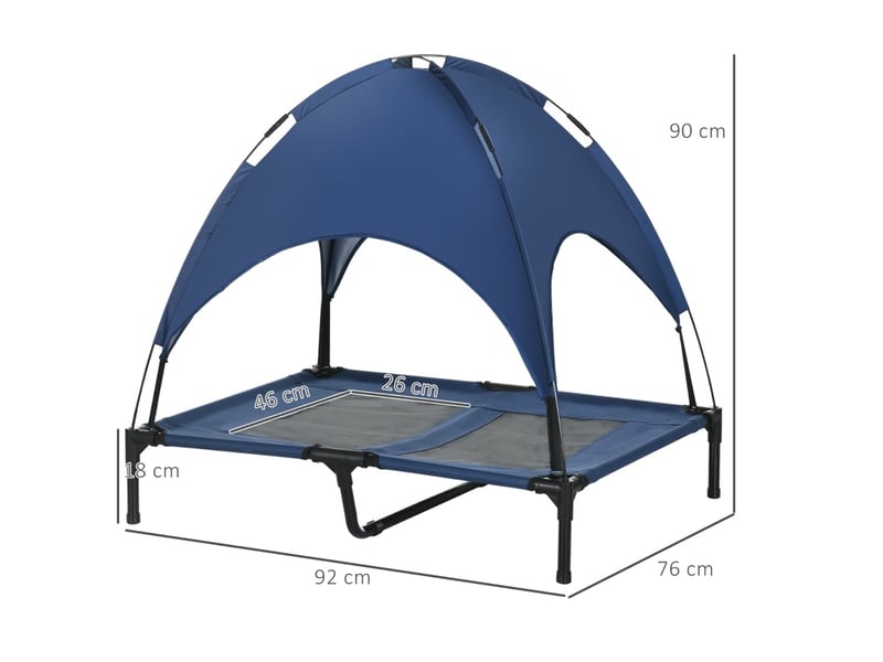  Lit surélevé extérieur  92x76x90 cm – bleu foncé et noir – pliable avec auvent protecteur  - Conforama C