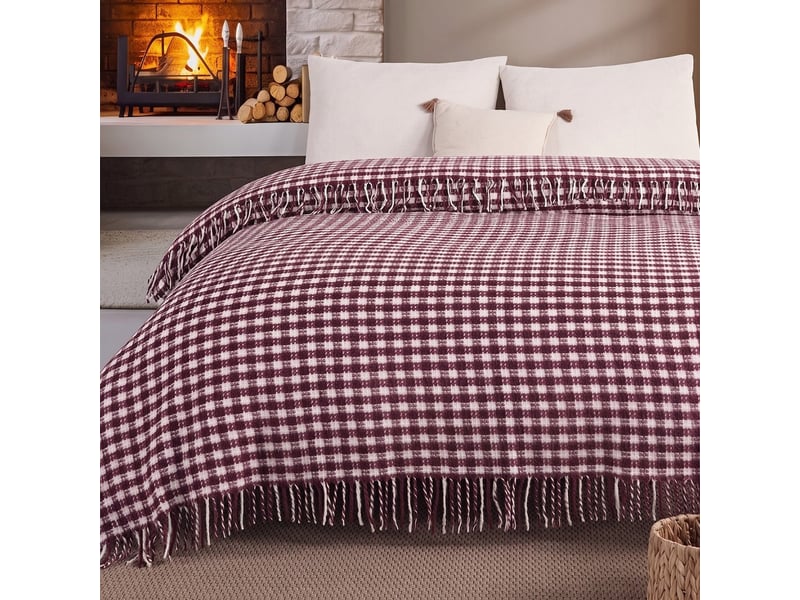 Couverture double en coton avec franges 220 x 180 ekose b - bordeaux - Conforama B