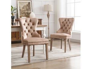 Chaise salle manger réglable velours bois massif anneau lot 2 light coffee cloutée homvra