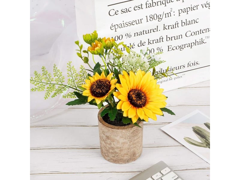 Pot de fleurs artificielles tournesol, décoration tournesol, fausse fleur jaune en pot, pour la maison, la salle de bain et la cuisine-aquaforge  - Conforama E
