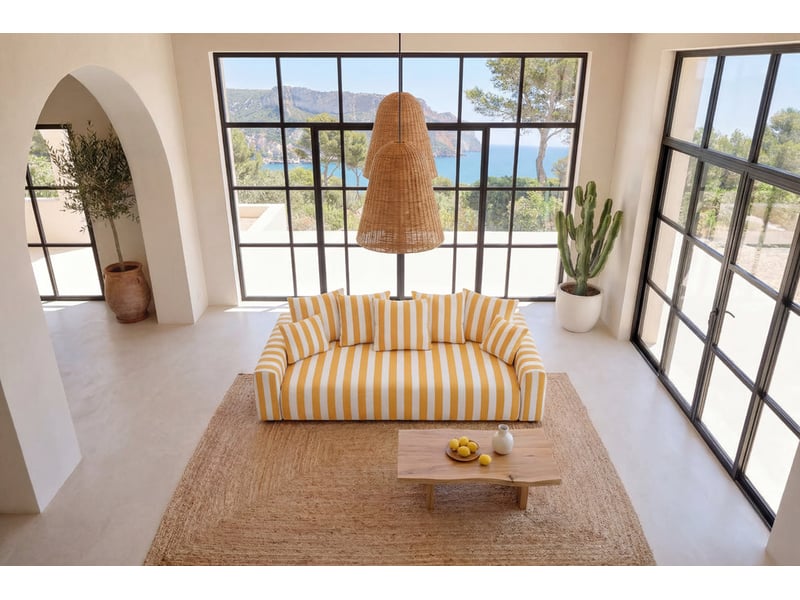  Oli - canapé droit convertible tissu rayé jaune  - Conforama D