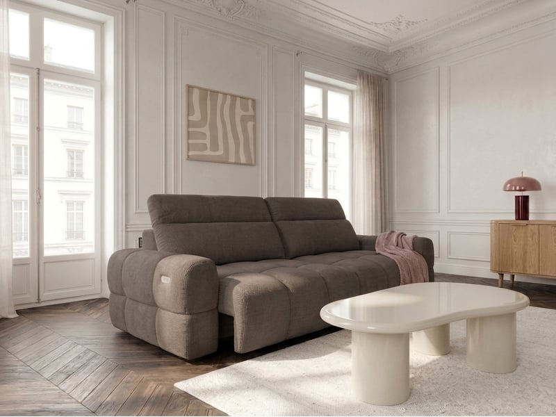  Bobochic canapé droit convertible électrique avance-recule mateo tissu chenille taupe MATEO - Conforama C
