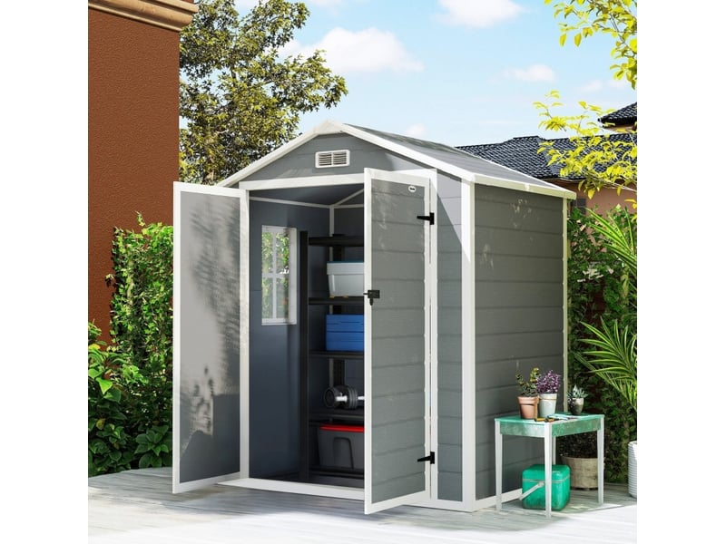  Abri de jardin métallique 183 x 134 x 210 cm gris, aluminium, double porte verrouillable avec fenêtre  - Conforama D