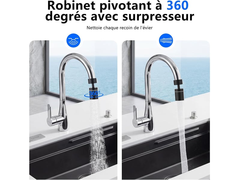 Pointe rotative double fonction aérateur, mousseur économiseur lavabo cuisine - Conforama B
