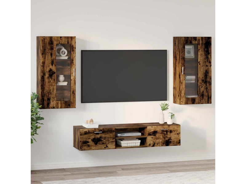  Ensemble meuble tv - banc tv - meuble de rangement florin 3 pcs chêne fumé bois d'ingénierie  - Conforama D