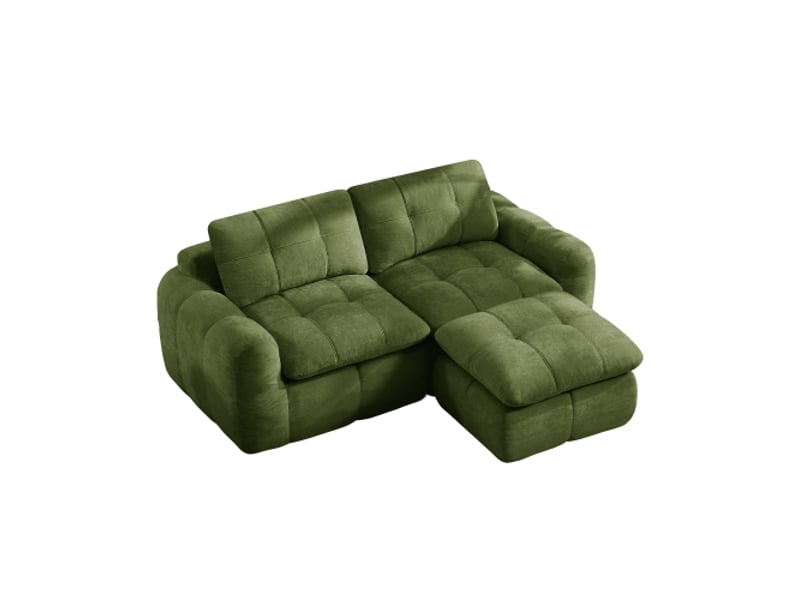 Canapé d'angle modulable 2 places avec ottoman sans cadre, en chenille verte - Conforama A