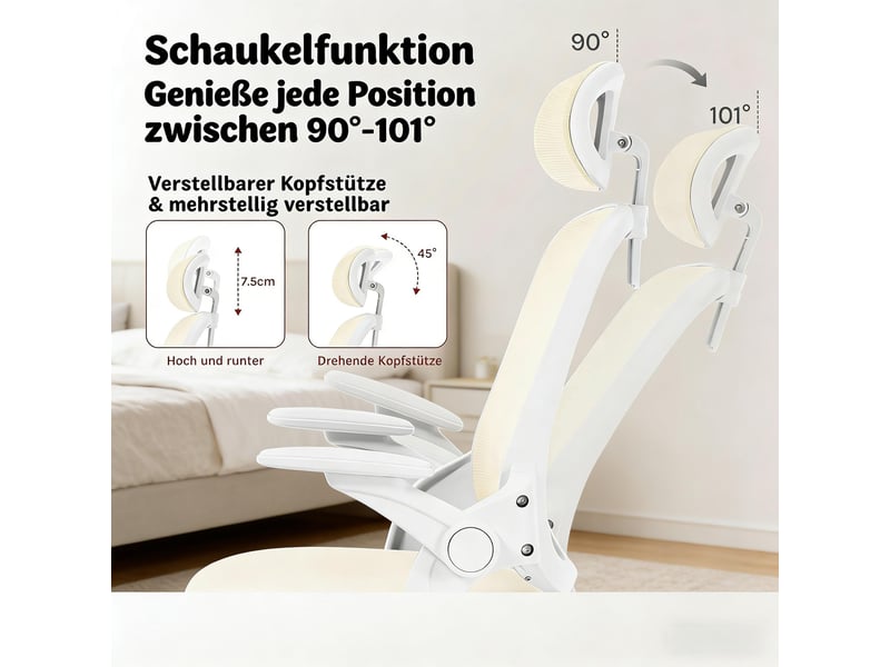  Chaise de bureau ergonomique,63,5x47x109,5-117,5 cm,maille,beige  - Conforama D