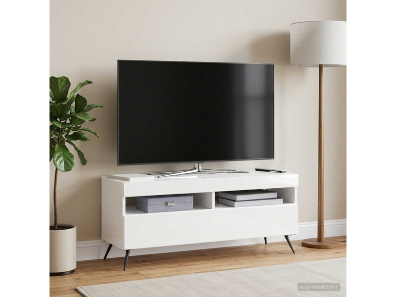 Meuble tv - banc tv - meuble de rangement led blanc brillant bois d'ingénierie - Conforama B