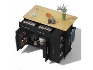 Îlot de cuisine mobile 120 x 4065 x 90 cm, plateau rabattable, mdf noir naturel