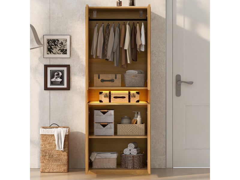  Armoire 70 × 55 × 180 cm - avec compartiment éclairé - avec éclairage led - naturel  - Conforama E