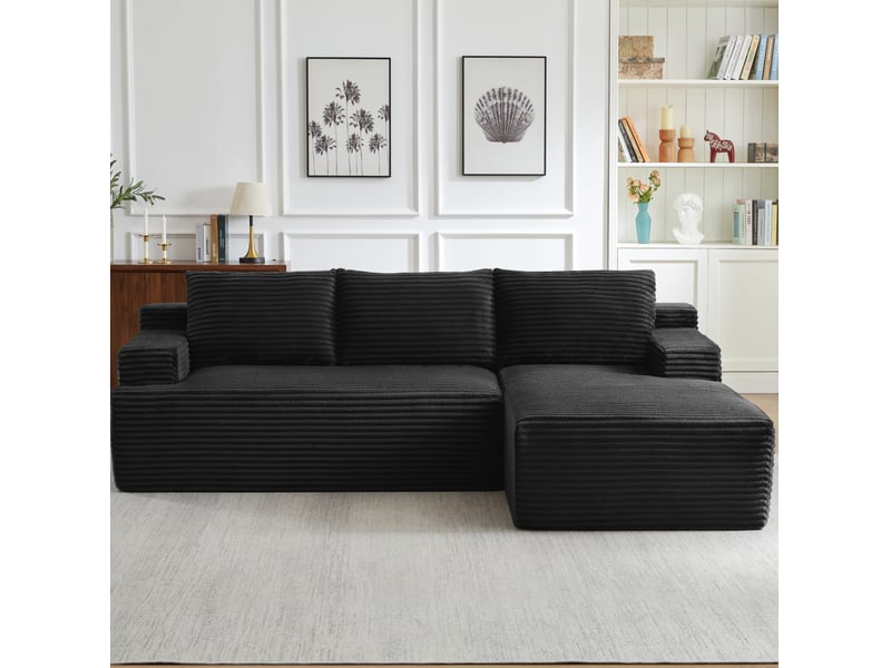  Canapé d’angle modulable 4 places en velours côtelé noir  - Conforama B