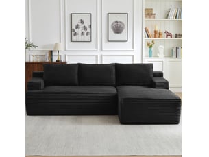 Canapé d'angle compressé droit fixe <strong>MODFU</strong> <strong></strong> 4 places Velours côtelé noir