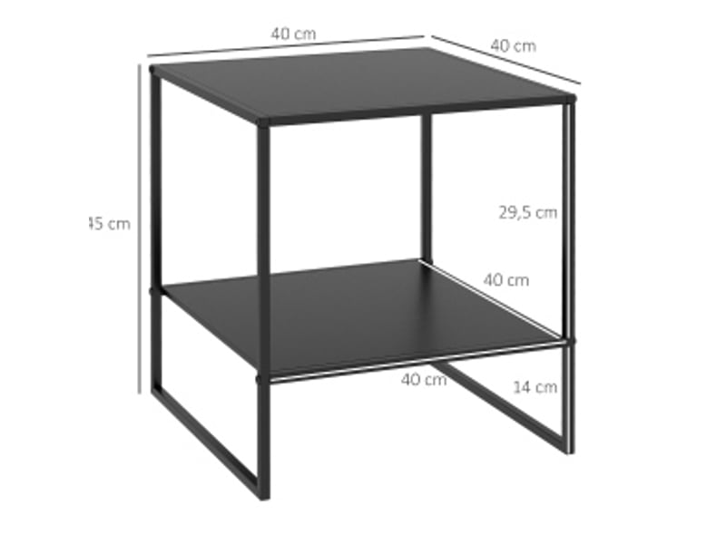 Table basse fixe avec 1 étagère ouverte, style industriel, pour salon et chambre, 40 × 40 × 45 cm, en acier, noir - Conforama D