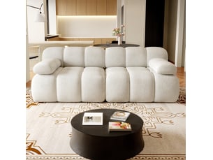 Canapé droit 2 places compressé 200x100x68 cm en mousse douce et tissu chenille couleur blanc, moderne