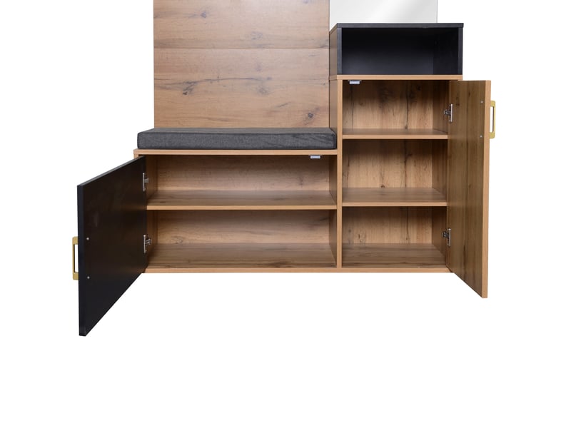  Vestiaire d'entrée avec banc miroir et 4 crochets noir et coloris bois 105x40x191.5 cm WF304067068SAA - Conforama E