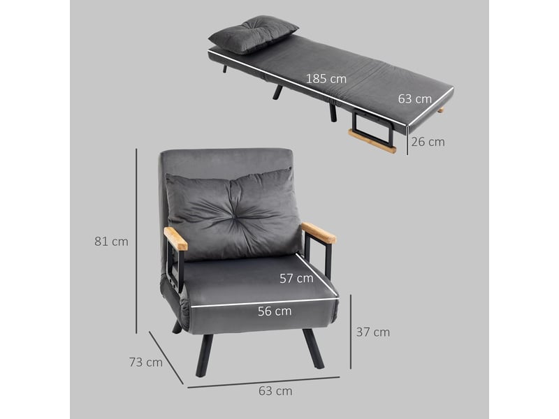  Fauteuil convertible dossier inclinable noir et naturel 63 x 73 x 81 cm  - Conforama C