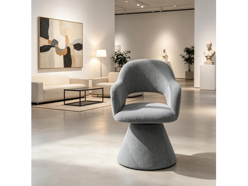  Chaise de salle à manger pivotante 360° grise en tissu, accoudoirs intégrés et dossier sculptural design  - Conforama E