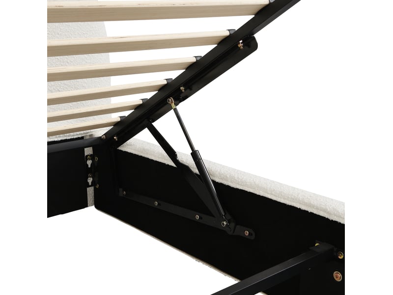  Lit coffre double 180x200 cm avec rangement hydraulique et matelas inclus, beige  - Conforama E
