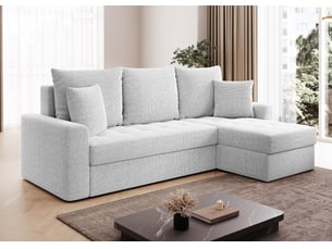 Canapé d'angle réversible convertible <strong>AX LIVING </strong> <strong>Karaman</strong> 4 places Velours blanc avec coffre de rangement