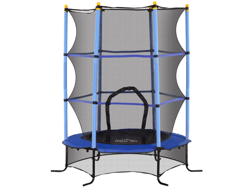 Trampoline enfant ø 1,63 × 1,9h m filet de sécurité porte zipée couvre-ressorts 6 poteaux rembourrés inclus bleu  - Conforama A