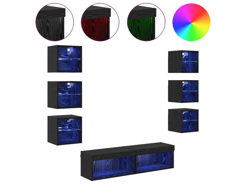  Meuble tv - banc tv - meuble de rangement 8 pcs chêne noir verre  - Conforama D