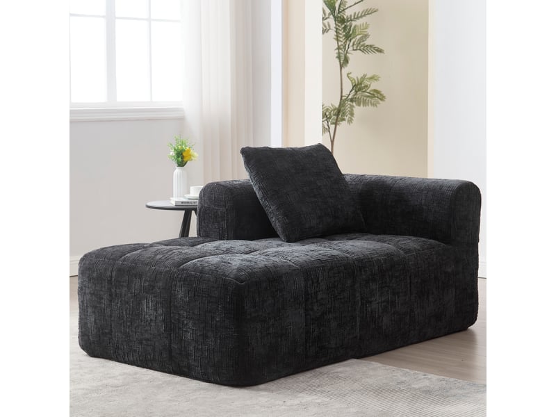  Chaise longue noire confortable avec coussin et poches latérales, prête à l’emploi sans montage  - Conforama C