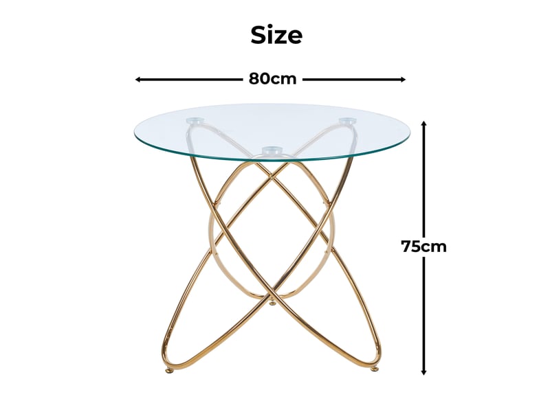  Ensemble repas 5 pièces avec table ronde en verre et 4 chaises en velours, métal doré, style luxe moderne  - Conforama C