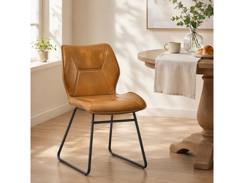Lot de 2 chaises de salle à manger ergonomiques en similicuir marron et métal noir - Conforama D