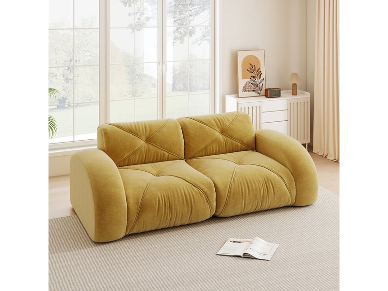  Canapé modulaire 2 places en chenille avec mousse haute densité et design antidérapant, jaune  - Conforama B