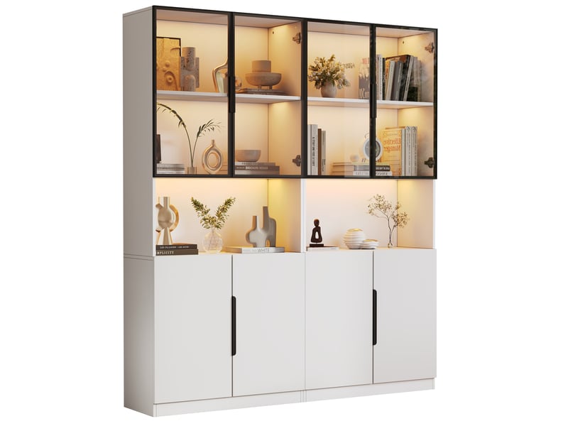  Vitrine 160x30x200 cm avec portes en verre, led et coloris blanc  - Conforama A