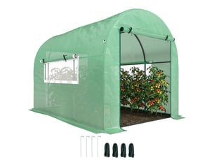 Serre tunnel en acier et polyéthylène résistant aux uv de 3 x 2 x 2 m pour potager, avec portes et fenêtres à enroulement, verte