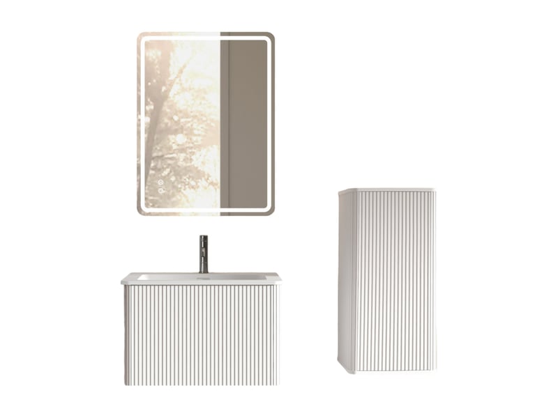 Armoire de salle de bain murale avec miroir led et meuble latéral, design moderne, pour salle de bain, blanc - Conforama A