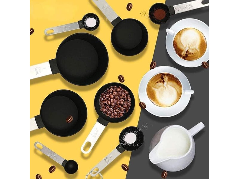 Un ensemble de 8 tasses et cuillères à mesurer en plastique avec manches en acier inoxydable, parfait pour la pâtisserie et la cuisine - green - Conforama D
