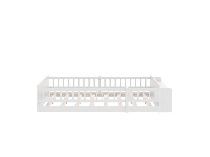 Lit enfant en pin blanc 140 × 190 cm, rangement ouvert, étagères et coffre ouvrable - Conforama A