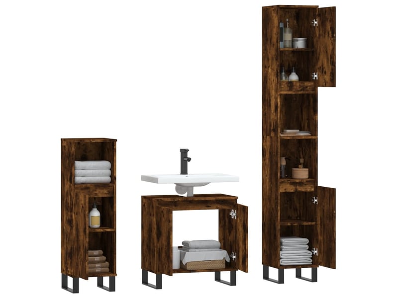  Ensemble d'armoires de salle de bain 3 pcs chêne fumé cf63002  - Conforama E