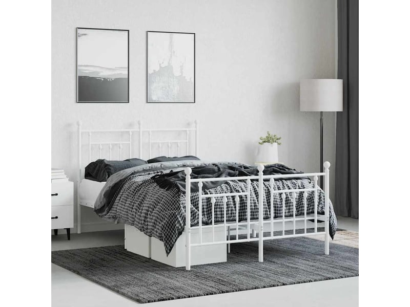 Lit double- lit adulte - cadre de lit métal sans matelas et pied de lit blanc 120x190 cm - Conforama C
