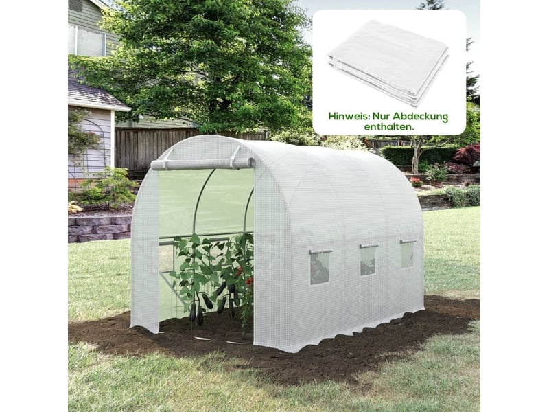  Housse de remplacement pour serre 300x200x200 cm – blanche – 24 fenêtres enroulables et porte zippée  - Conforama B